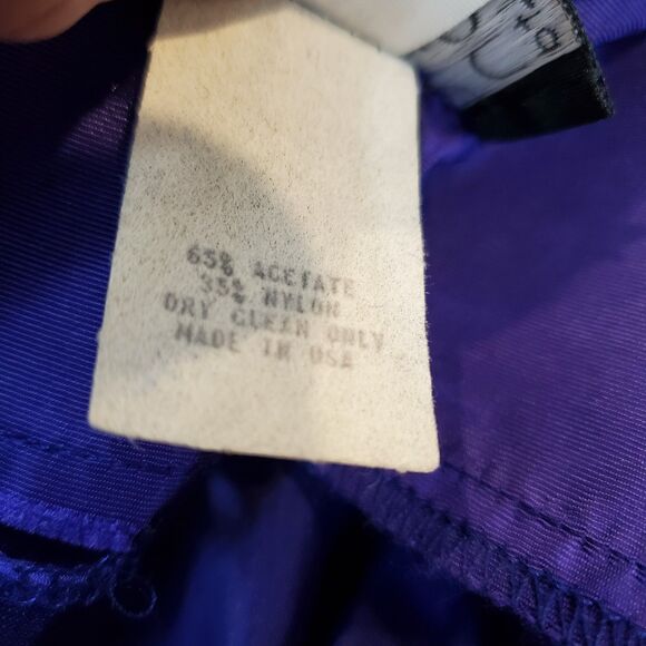 VTG 80s 90s Velvet Puff Sleeve Cocktail Dress Rhinestones Open Back Purple Retro - Picture 15 of 16